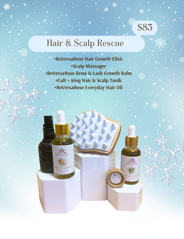 Hair & Scalp Rescue Bundle: Hair Treatment Elixir, Lash & Brow Growth Balm, Scalp Massager & More for Healthy Hair